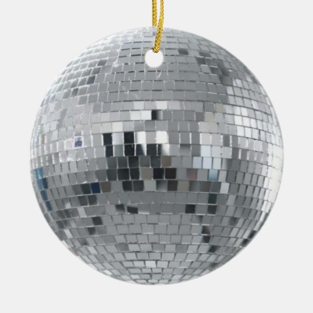 Silberne Disco-Ball-Weihnachtsverzierung Keramik Ornament (Vorne)