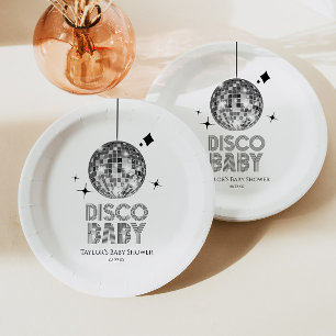 Silberne Disco-Kugel 'Disco Baby' Babyparty Pappteller