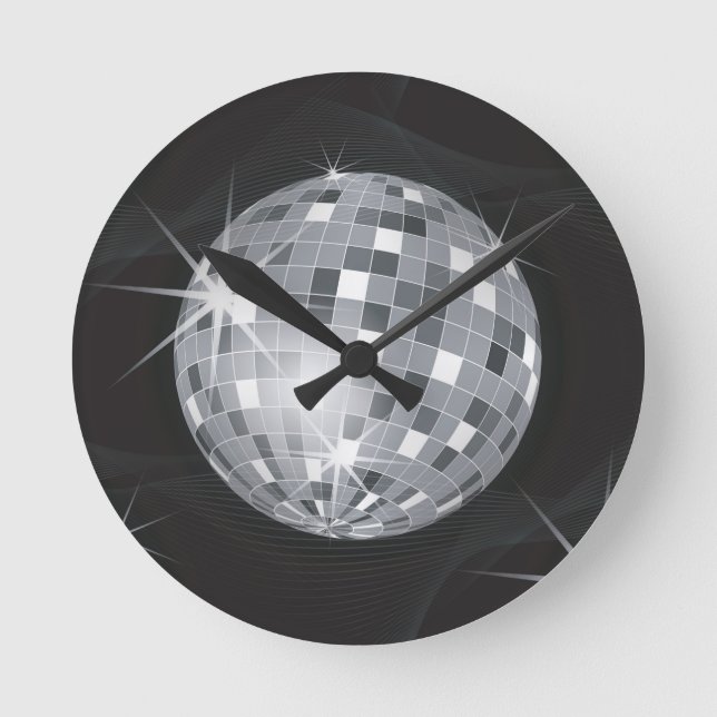 silberne Disco-Kugel Runde Wanduhr (Vorderseite)