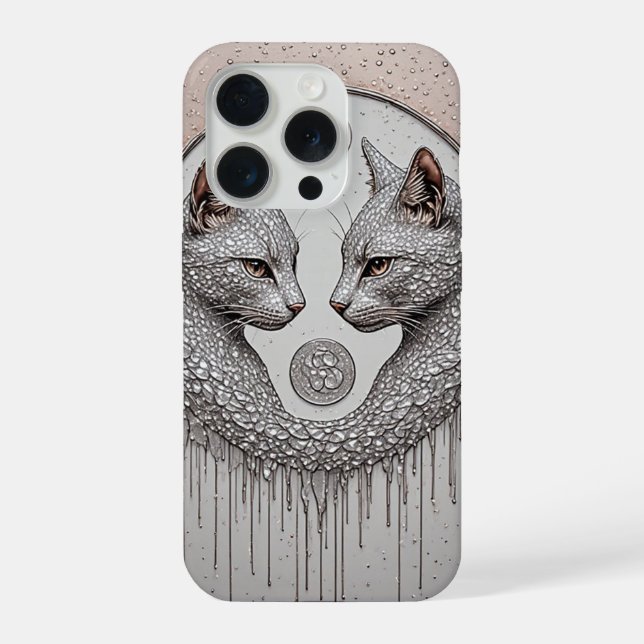 Silberne Doppelkatzen ✨ Symmetrische Gesichter Ele iPhone Hülle (Rückseite)