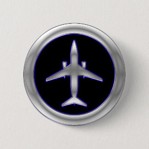 Silberne Düsenflugzeug Button