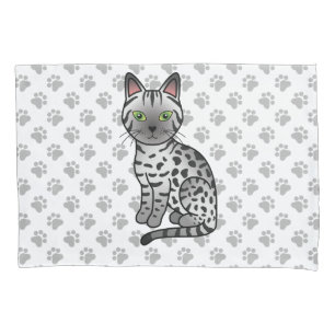Silberne Egyptian Mau Süße Cartoon-Katze & Pfoten Kissenbezug