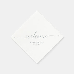 Silberne elegante stilvolle Beschriftung Willkomme Serviette