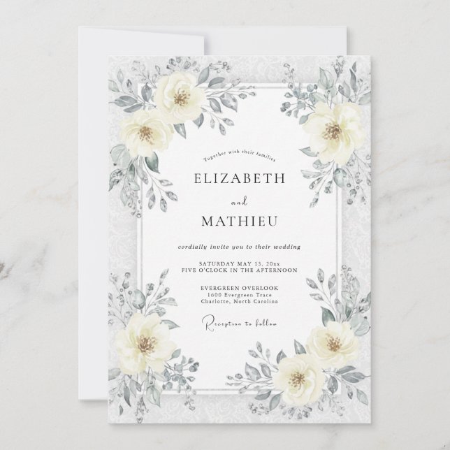 Silberne Elfenblüten-Hochzeit Einladung (Vorderseite)