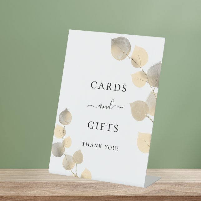 Silberne Eukalyptuskarten für Hochzeiten - Geschen Sockelschild (Von Creator hochgeladen)