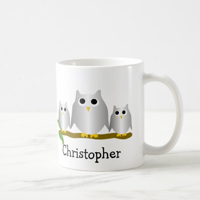 Silberne Eulen Design Personalisiert Kaffeetasse (Rechts)