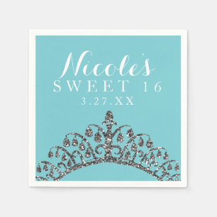 Silberne falsche Glitter-Tiara-Krone Geburtstagsfe Serviette