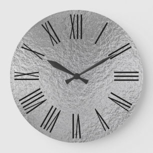 Silberne Faux-Folie-Textur schwarze römische Ziffe Große Wanduhr