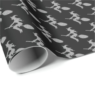 Silberne fliegende Hexe Halloween Geschenkpapier