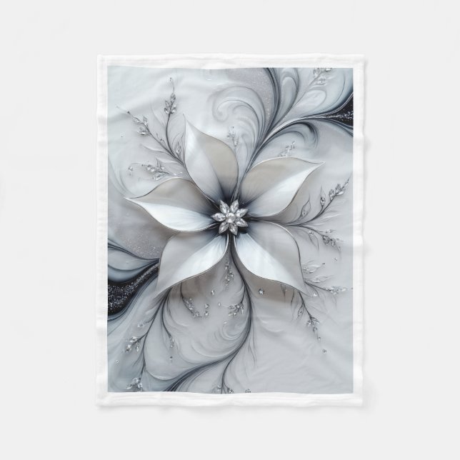Silberne Florale Eleganz-Decke Fleecedecke (Vorderseite)