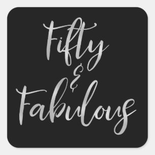 Silberne Folie fünfzig und fabelhaftes Quadratischer Aufkleber