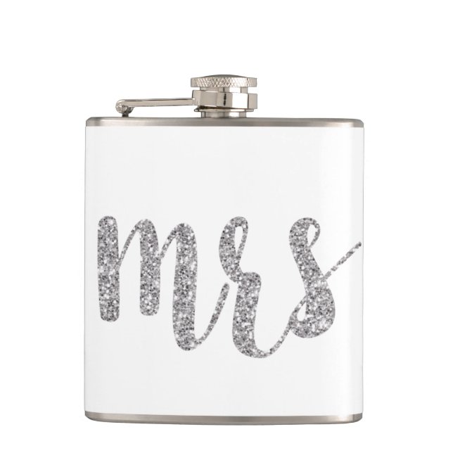 Silberne Frau Flasche, Glitter-Schriftart Flachmann (Vorderseite)