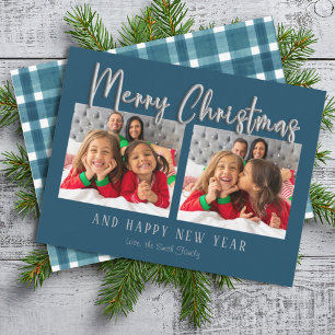 Silberne frohe Weihnachtsblase Buchstaben Karierte Feiertagskarte