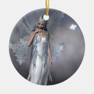 Silberne Frost-Fee Keramik Ornament