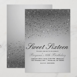 Silberne funkelnde Glitter Sweet 16 Geburtstagsfei Einladung