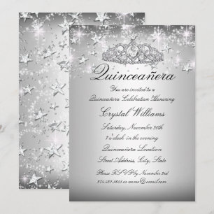 Silberne Funkelnde Tiara Sterne Quinceanera Einlad Einladung