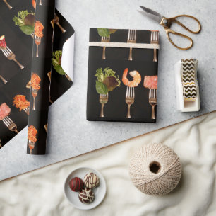 Silberne Gabeln auf Schwarz  Geschenkpapier
