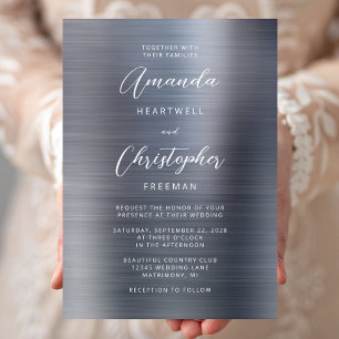 Silberne gebürstete Metall-Schrift Hochzeit Einladung