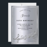 Silberne Geburtstage-Musiknoten Einladung<br><div class="desc">Eine trendige,  moderne 50. Geburtstagsparty Einladungskarte. Ein silberfarbenes Imitat mit Rahmen und Musiknoten,  schwarze Buchstaben. Personalisieren und fügen Sie Namen und Party-Informationen hinzu.</div>