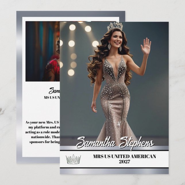 Silberne Glanz-Pageant-Plattform-Signaturkarte Feiertagskarte (Vorne/Hinten)