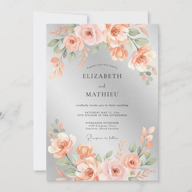 Silberne Glänzende Rosenhochzeit Einladung (Vorderseite)