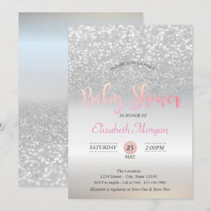 Silberne Glitter Bokeh Baby Shower Einladung