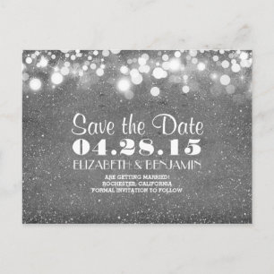 silberne Glitter-Lichterkette Save-the-Date Ankündigungspostkarte