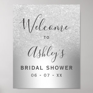Silberne Glitter-Ombre-Folie Hochzeit Begrüßung Poster
