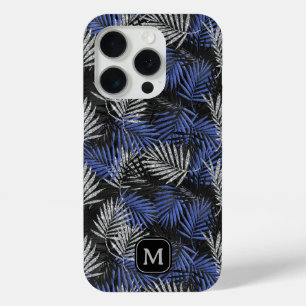 Silberne Glitter-Palme Blau Modernes Monogramm Case-Mate iPhone Hülle