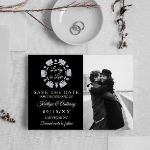 Silberne Glitter Poker Chip Casino Hochzeitsfoto Save The Date