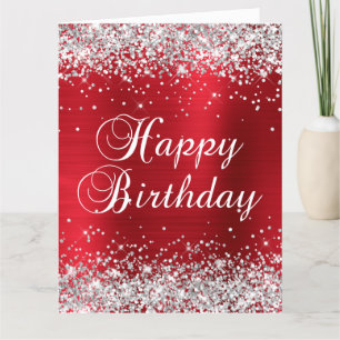 Silberne Glitter-Rose-Rote-Folie-Großer-Geburtstag Karte