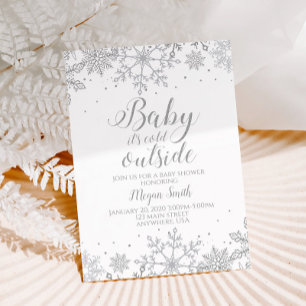 Silberne Glitter-Schneeflocken-Baby-Party Einladung