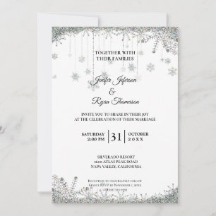 Silberne Glitter-Schneeflocken-Hochzeitseinladung Einladung