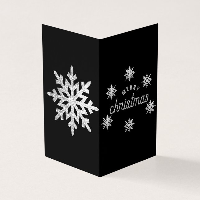 Silberne Glitter-Schneeflocken-Weihnachtskarten (Vorderseite)