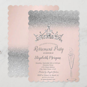 Silberne Glitter-Tiara-Wein-Glas-Pensionierung Einladung