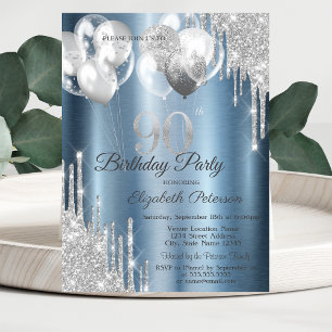 Silberne Glitter-Tropfen-Ballons Blau Metallisch 9 Einladung