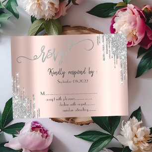 Silberne Glitter-Tropfen Bat Mitzvah RSVP  Einladung