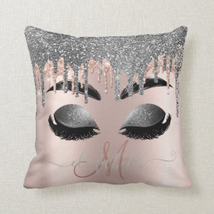 Silberne Glitter-Tropfen Monogramm Faux Wimpern Kissen