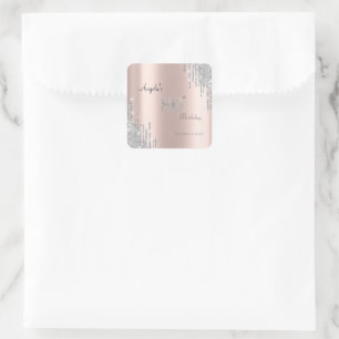 Silberne Glitter-Tropfen Rose Gold 80. Quadratischer Aufkleber