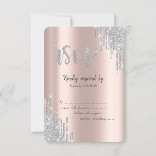 Silberne Glitter-Tropfen Roségold Geburtstags-RSVP Einladung