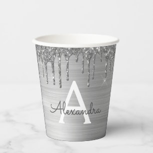 Silberne Glitter- und Glanz-Monogramm-Papierbecher Pappbecher