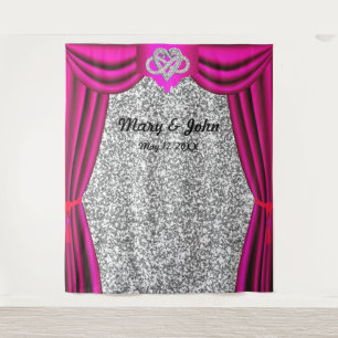 Silberne Glitter-Unendlichkeit-Herz Rosa Vorhang Wandteppich
