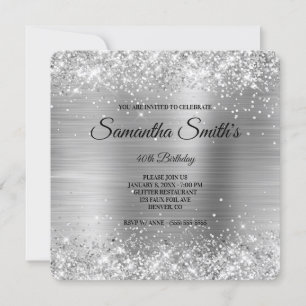 Silberne Glitterfolie 40. Geburtstag Fancy-Monogra Einladung