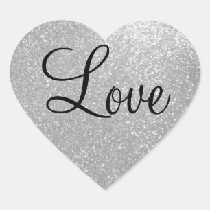 Silberne Glitterherz-Formaufkleber Herz-Aufkleber