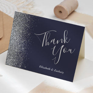 Silberne Glitterkante Dunkelblaue Hochzeit Danke Karte