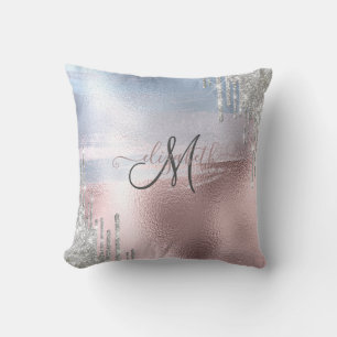 Silberne Glittertropfen Blaue Rose Gold Metallisch Kissen