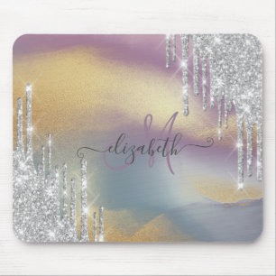 Silberne Glittertropfen Farbige Goldmonogramm Mousepad
