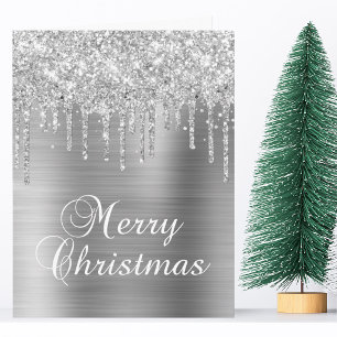 Silberne Glittertropfen Metallic Frohe Weihnachten Karte