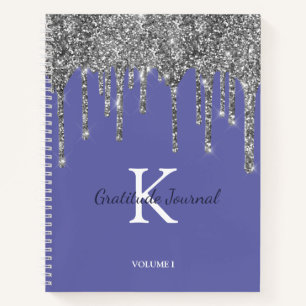 Silberne Glittertropfen Periwinkle Dankbarkeitstag Notizbuch