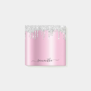 Silberne Glittertropfen rosa Schimmer Post-it Klebezettel